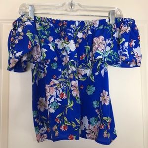 Yumi Kim Off the Shoulder Royal Blue Silk Top